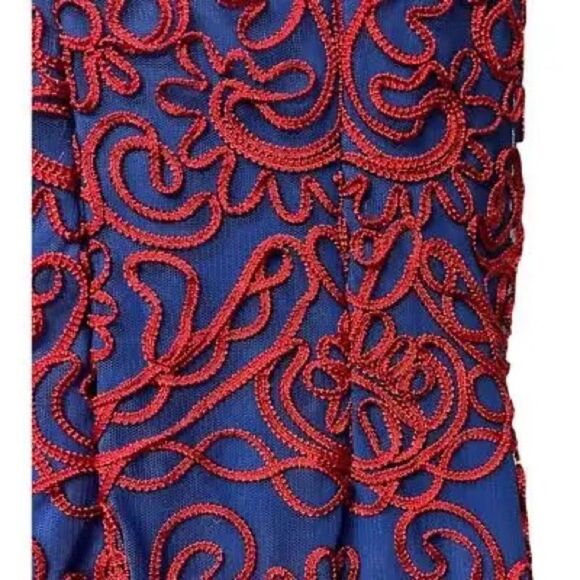 Women Red Blue J.S. Collections Soutache Chiffon Cocktail Embroidery Dress Sz 2 - Picture 5 of 6